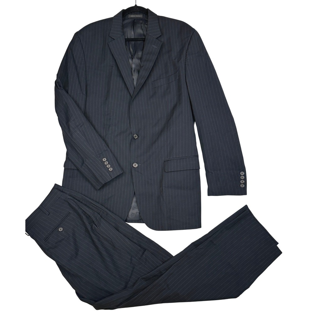 Lauren Ralph Lauren Navy Pinstripe 100% Wool Suit 2Pc Blazer Pants 42L
